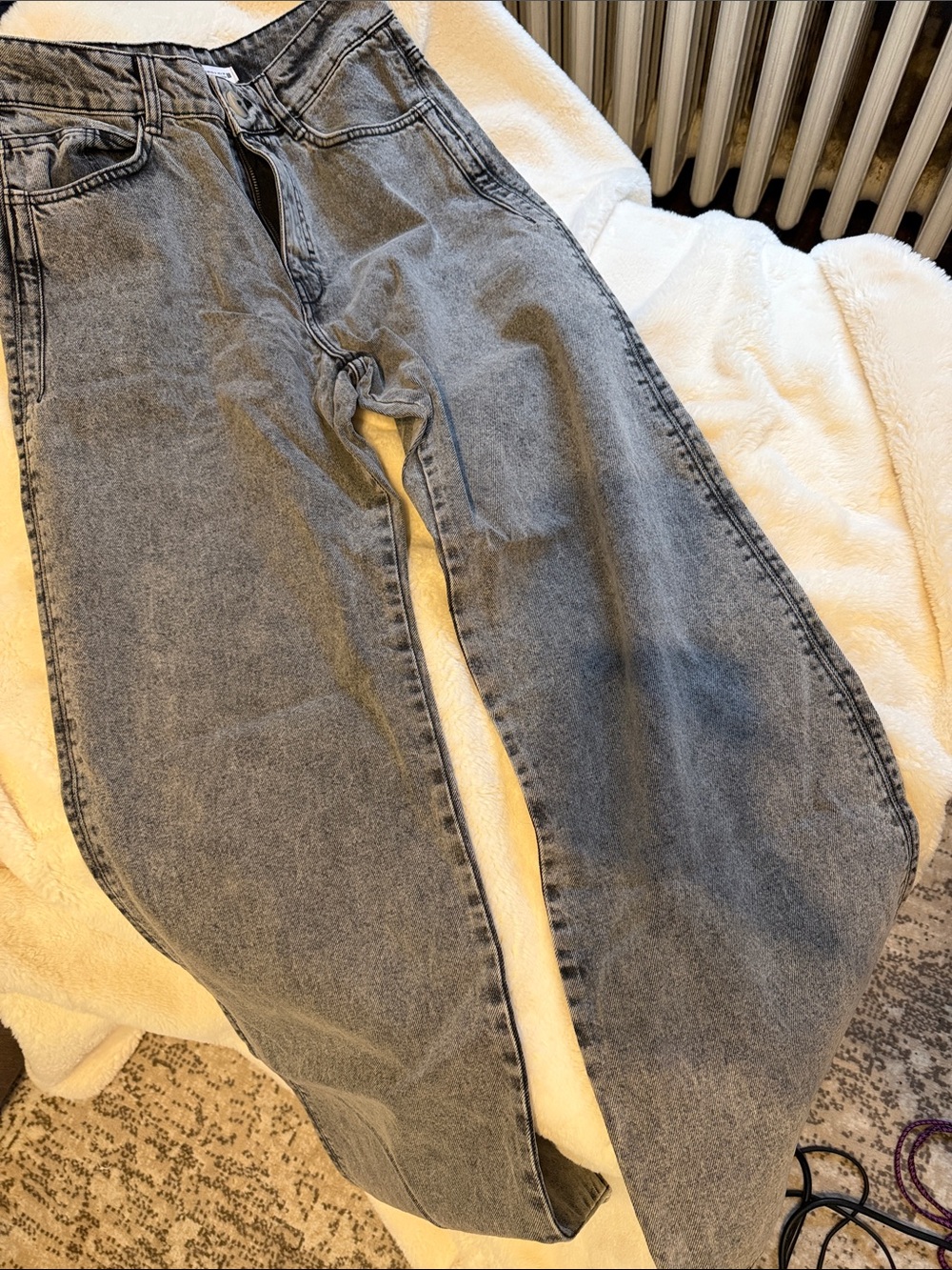 Zara Washed Gray Wide-Leg Jeans